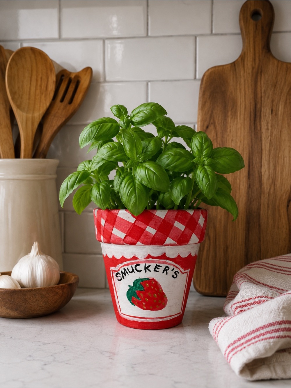 Hand Painted Strawberry Jam Flower Pot 3 1/2” X 3 1/2” Cottagecore  Planter